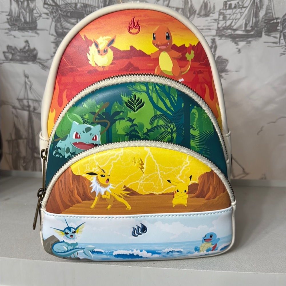 Loungefly Pokemon Elements Triple Pocket Mini Backpack NWT